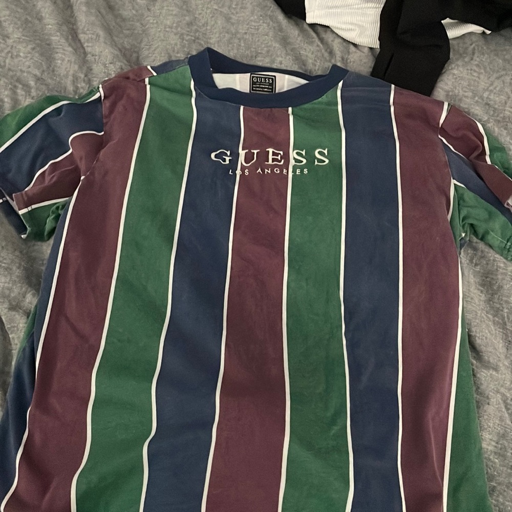 Large Guess Los Angeles Green and Blue strip shirt